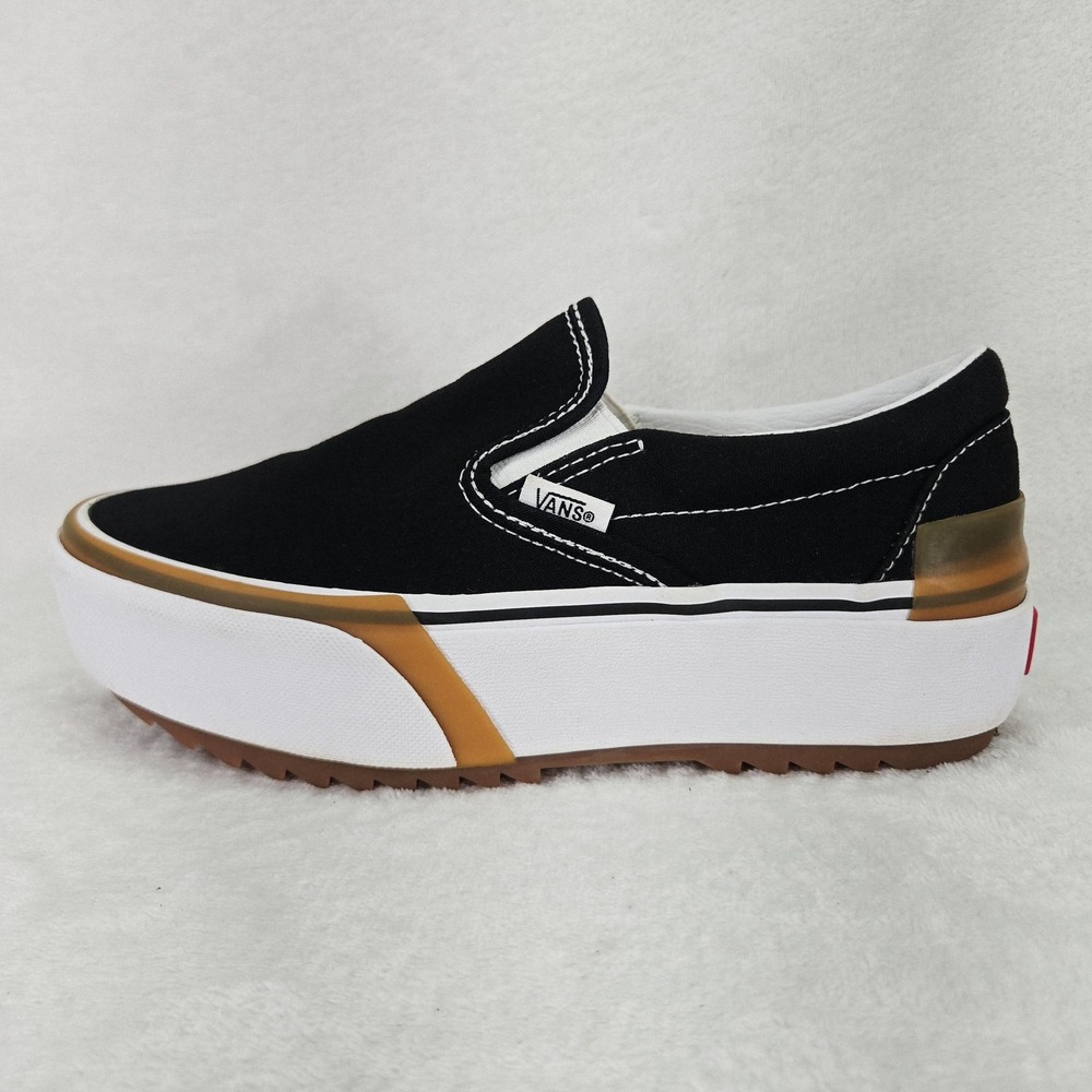 Vans Shoes Womens 6.5 Black Canvas Slip On Platform Lug Sole Skate Sneakers - Picture 5 of 13